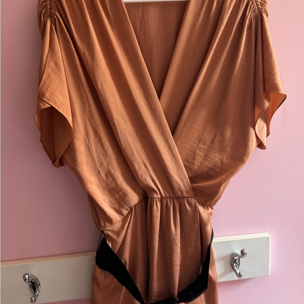 BCBGMaxAzria Rust Brown Surplice Dress with Black Belt